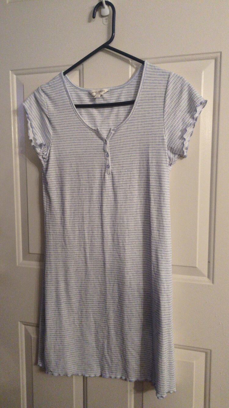 Laura Ashley Short Sleeve Sleep Shirt, Blue & White Stripe, Corragecore LG